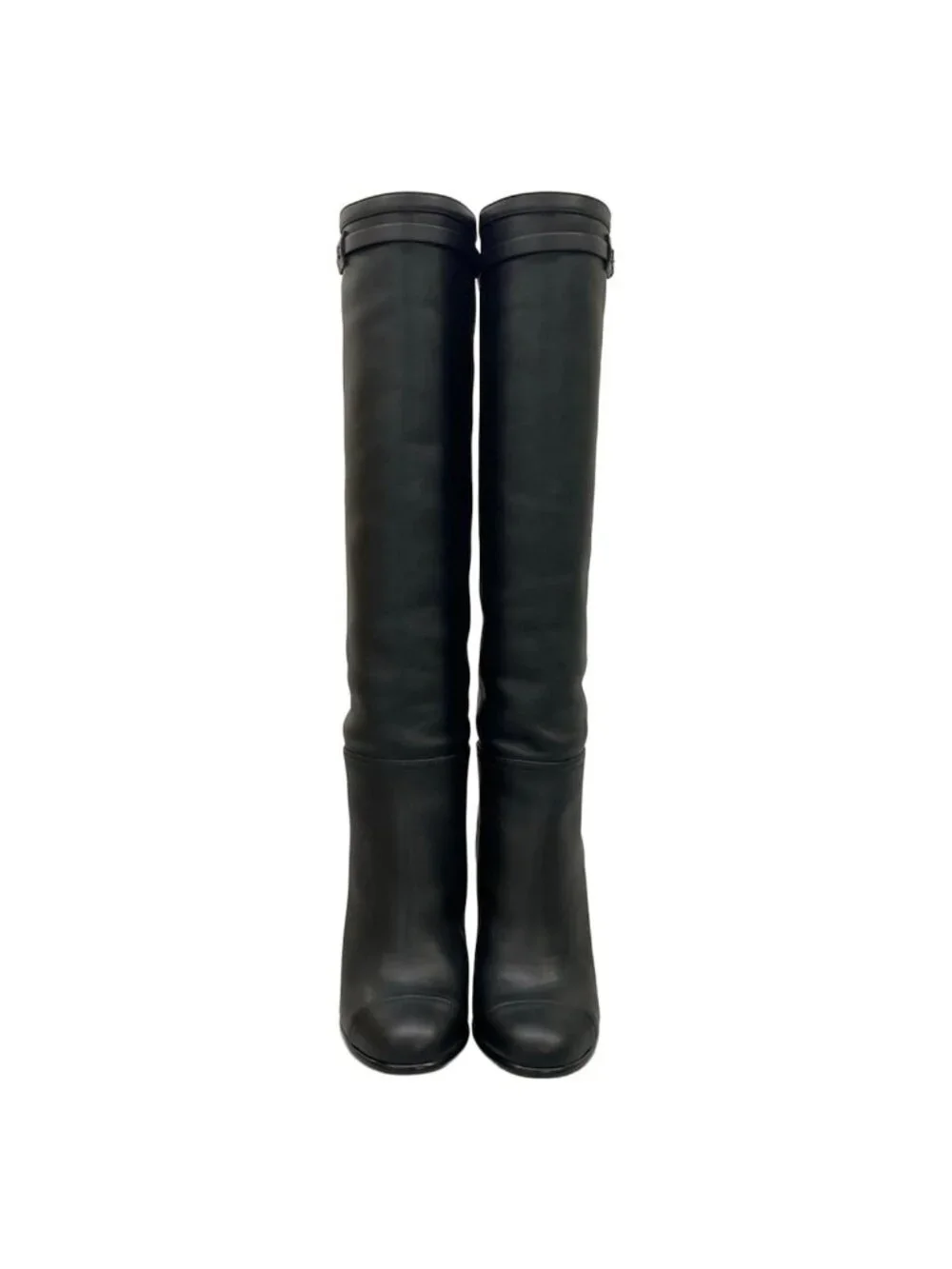 Chanel Long Boots 37.5 C Black CC Logo Leather